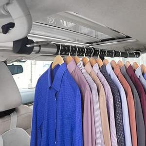 New, *Beinhome Rubber Car Clothes Hanger Bar, Expandable Heavy Duty Car Clothes Rack Expanded to 63 inches, Suitable for Most Cars, Trucks, SUVs, Vans, RVs, Road Travelers, Black
