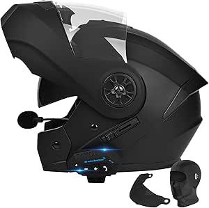 New, *Bluetooth Modular Motorcycle Helmet DOT/ECE Approved Full Face Flip up Anti-Fog Double Visor Helmet Built-in Dual Speaker with Microphone for Adult Men and Women