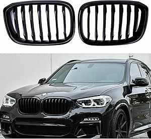 New, *Black Performance Style Kidney Grille Compatible with X3 X4 2018-2021 G01 G02 Front Hood Grill Insert Replacement(2pc set Gloss Black Single Slat)