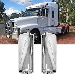 New, *Chrome Door Mirror Covers Pair Set Fit for 1996-2004 Freightliner Century Columbia Trucks, Left Driver and Right Passenger Side