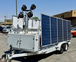 2015 DC Solar Trailer with Lowboy II Diesel 11kw Generator Battery Bank, 113gal Diesel Tank, Light Towers & Tandem Axle Trailer with Brakes - Sold at AuctionAZ for $10,500