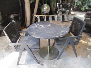 West Elm Round Marble Top Café Table on Brass Base Includes (2) Chairs with  Cushions Auction