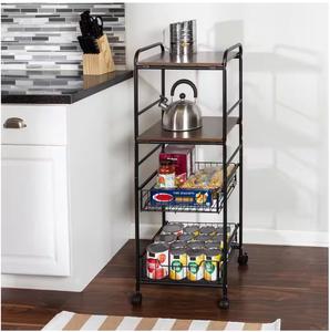 Honey-Can-Do 4-Tier Kitchen Cart with 2-Shelves and 2-Baskets - Black/Natural