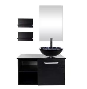 Single SInk Bath Vanity with Black Solid Top and Mirror - Black, 28&#34;Wx19&#34;Dx28&#34;H (No Vessel Sink) (Cabinet Only)