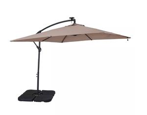Cosainc 8.5ft Square Solar LED Outdoor Market Cantilever Patio Umbrella with Crank and Base- Beige (Retail $156.00) (Umbrella Only, No Base)