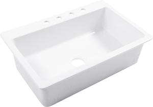 Sinkology Jackson 33 Inch 3-Hole Drop in Single Bowl Crisp White Fireclay Kitchen Sink (No Faucet) (Retail $269.00)