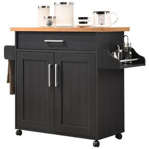 HODEDAH Black-Beech Kitchen Island with Spice Rack and Towel Holder (Retail $93.62)