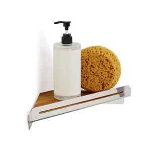 SEACHROME Corner Shower Shelf in Polished with Natural Teak Wood Insert, 14 in. x 8 in.