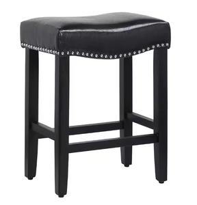 WESTIN OUTDOOR Jameson 24 in. Black Backless Wood Frame Counter Stool with Black Faux Leather Seat (Retail $65.21)