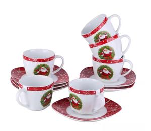 VEWEET Santaclaus 7.4 oz. Multi-colors Porcelain Christmas Espresso Cups and Saucers Set, Service for 6 