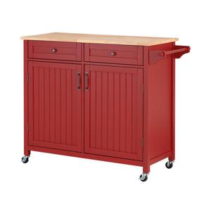 StyleWell Bainport Wooden Rolling Kitchen Cart with Butcher Block Top and Double-Drawer Storage - Chili Red, 44&#34;W (Retail $261.71)