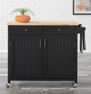 StyleWell Bainport Wooden Rolling Kitchen Cart with Butcher Block Top and Double-Drawer Storage in Black, 44.25 in W. x 18 in D. x 36 in H. Retail: $327.14
