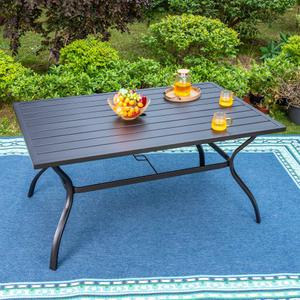 PHI VILLA E02GF060-4 Rectangle Outdoor Dining Table 38-in W x 60.2-in L Umbrella Hole, Black. Retail: $254.00