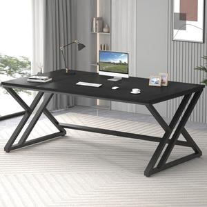 LVB 70.8&#34; Black Computer Desk, Large Industrial Pc Study Home Office Desk, Long Modern Wood Gaming Work Writing Desk for 2 Person, Farmhouse Double Workstation Executive Desk with Storage in Bedroom