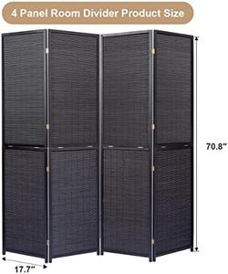 JVVMNJLK 4 Panel Bamboo Room Divider, 6 FT Tall Folding Privacy Screen, Partition Divider for Room Separation, Portable Freestanding Wall Divider for Room, Bamboo Mesh Woven Design, Black