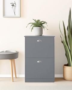 MIRROTOWEL Shoe Cabinet,Hidden Slim Narrow Shoe Rack Cabinet with 2 Drawers for Entryway, Foyer,Hallway,Bedroom,Grey