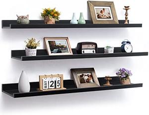 Axeman Black Picture Ledge Shelf 48 Inch Floating Shelves Wall Shelves Set of 3, Modern Photo Shelves Floating Shelves with Lip for Living Room Bedroom Kitchen - Black (3 Different Size)