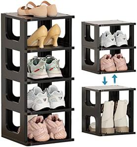 Shoe Organizer Rack for Small Spaces 5 Tier Plastic Vertical Narrow Shelves for Closet Black Shoe Holder, Stand For Entryway Storage Boots Organizer Stackable Cabinet