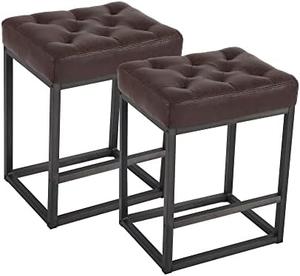 Nusetx Counter Height Bar Stools Set of 2 Industrial Stools Upholstered Barstools, 24 Inch Mid Century Barstool Backless Leather Stool Chair with Footrest for Kitchen Island Dining Room, the color copper tone all screws are in box