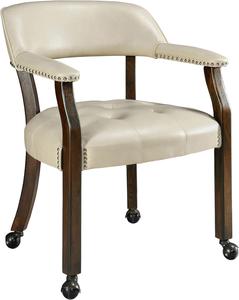 LEEMTORIG Dining Chairs with Casters and Arms, Rolling Dining Chairs with Wheels, Game Poker Table Chairs, Solid Wood Boss Caption&#39;s Chairs Office Desk Chairs, Espresso Legs &#38; Beige PU, XXY-1910-BG