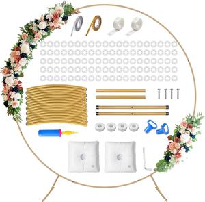 Fikowo Round Arch Backdrop Stand Kit - 7.2ft Large Golden Metal Circle Balloon Arch Frame with Base for Wedding Baby Shower Birthday Party Decoration