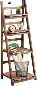 Babion 4 Tier Ladder Shelf, Industrial Leaning Bookshelves Ladder Bookcase Wooden Shelf with Stable Frame Plant Stand Storage Rack Shelf for Home Black, Bedroom, Kitchen -Brown