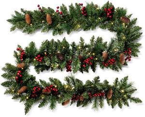 212 Main 9 ft. Christmas Crestwood Spruce Garland with Battery Operated Warm White LED Lights