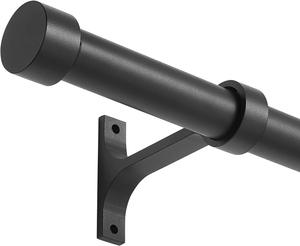 Lwiiom Matte Black Curtain Rods for Windows 16 to 28 Inch, Adjustable Drapery Rods with Aluminum End Cap and Full Surround Brackets,1-Inch Window Curtain Rod for Wall and Ceiling Mount
