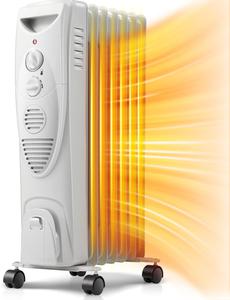 Kismile 1500W Oil Filled Radiator Heater, Portable Electric Heater with 3 Heat Settings, Adjustable Thermostat, Overheat &#38; Tip-Over Protection, Oil Heaters for Indoor Use (Grey) Damaged