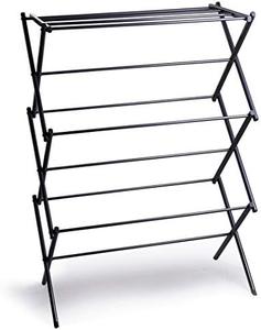 BINO | 3 Tier Foldable Drying Rack - Black | Lightweight Steel Design, Easy Setup &#38; Storage | Portable Steel Design | Laundry Drying Rack | Home Essential