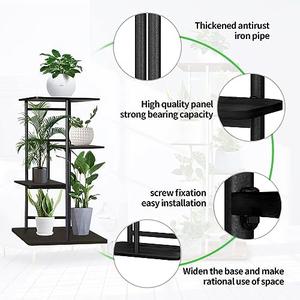 Solatmos Metal Plant Stand with Grow Lights Multiple Flower Planter Pot Holder Shelf Rack Display for Patio Garden Corner Balcony Living Room(Black Oak and Iron,4 Tier-5 Potted)