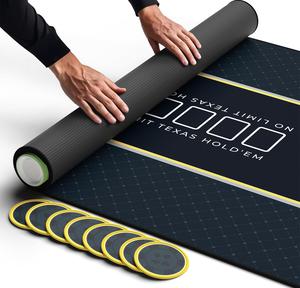 Newverest Poker Table Top 70&#34; x 35&#34;, Texas Hold&#39;em Poker Mat for Home Game Nights Up to 10 Players, Blackjack, Casino | Poker Topper for Tables in Zipper Storage Bag with 8 Coasters in Gift-Ready Box