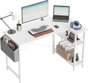 CubiCubi 47 Inch L Shaped Computer Desk with Storage Shelves, Home Office Corner Desk Study Writing Table, White