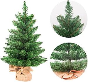 DULRLLY 24 Inch Tabletop Christmas Tree Artificial Pine Christmas Tree with Burlap Base Small Christmas Tree for Desk Miniature Xmas Trees for Christmas Holiday Home Kitchen Table Decor