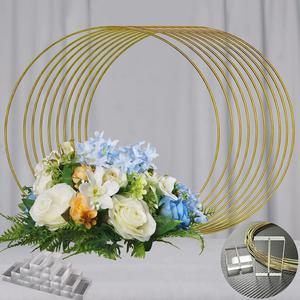 YALLOVE 10 PCS 14 Inch Floral Hoop Table Centerpiece, Gold Metal Wreath Ring Stand with Crystal Clear Acrylic Base for Balloon and Flower Decoration, Flower NOT Included