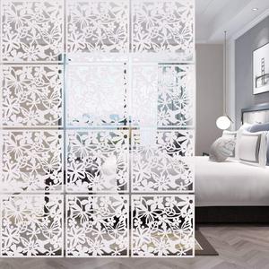 ANMINY 12 PCS Hanging Room Divider Flower Carving Pattern Panels Decorative Wall Screen Panel Hollow Out Design for Living Dining Room Kitchen Bedroom Office Bar Restaurant Home Hotel Decor - White