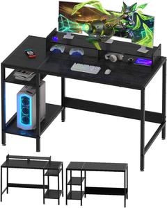 MINOSYS Computer Desk - 39&#148; Gaming Desk, Home Office Desk with Storage, Small Desk with Monitor Stand, Writing Desk for 2 Monitors, Adjustable Storage Space, Modern Design Corner Table, Black.