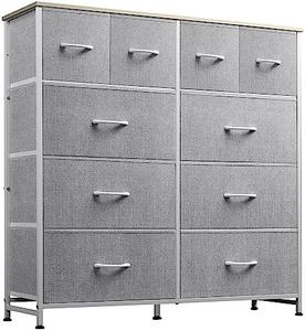 WLIVE Fabric Dresser for Bedroom, Storage Drawer Unit,Dresser with 10 Deep Drawers for Office, College Dorm, Light Grey