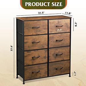 WLIVE Fabric Dresser for Bedroom, Tall Dresser with 8 Drawers, Storage Tower with Fabric Bins, Double Dresser, Chest of Drawers for Closet, Living Room, Hallway, Rustic Brown