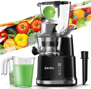 Aeitto Cold Press Juicer, Whole Vertical Juicer, Slow Masticating Juicer Machines, with Big Wide 83mm Chute, Cold Press Juicer for Whole Fruits and Vegetables, Juicer Machine BPA-Free, Black