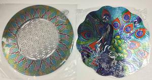 (2) Assorted OMCCHK Hanging Stainless Steel Wind Catcher, 12&#34; - Peacock and Multi-Color Floral