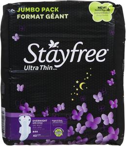 Stayfree Ultra Thin Overnight Pads with Wings - 40 Count , New,