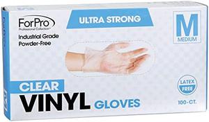 ForPro Disposable Vinyl Gloves, Clear, Industrial Grade, Powder-Free, Latex-Free, Non-Sterile, Food Safe, 2.75 Mil. Palm, 3.9 Mil. Fingers, Medium, 100-Count, New,