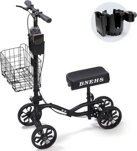 BNEHS Knee Scooter with Adjustable Cup Holder, Folding Knee Scooters for Injured Adults with Reflective Strips (Black) , New, Retail price $129