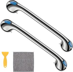untovei 21-Inch Grab Bar for Shower 2 Pack Chrome Suction Cup Shower Grab Bar for Bathtubs &#38; Showers Safety Bathroom Assist Handles Handicap Injury Elderly Senior Assist Handle, Silver , New, Retail price $62