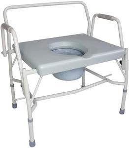 DMI Drop Arm Portable Toilet Commode, Extra-Wide Seat, 500 Pound Weight Capacity, Bucket with Lid Included, Adjustable Legs, Elderly Assistance Products, Grey, New, Retail price $84