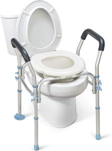 OasisSpace Stand Alone Raised Toilet Seat 300lbs - Medical Raised Commode Toilet with Splash Guard and Safety Frame, Height Adjustable Legs, Bathroom Assist Frame for Elderly, Handicap, Disabled , New, Retail price $80