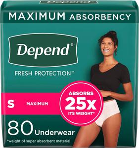 Depend Fresh Protection Adult Incontinence Underwear for Women (Formerly Depend Fit-Flex), Disposable, Maximum, Small, Blush, 80 Count (2 Packs of 40), Packaging May Vary, New, Retail price $53