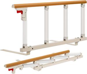 VIVOHOME Bed Rail for Elderly Adult Safety, Foldable Bed Assist Grab Bar for Seniors, Fall Prevent Medical Bedside Handle, Adjustable Bed Guard Support, Wood Color , New,