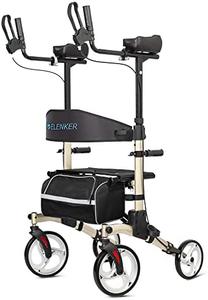 ELENKER Upright Walker, Stand Up Folding Rollator Walker with 10&#8221; Front Wheels Backrest Seat and Padded Armrests(Champagne), New, Retail price $170